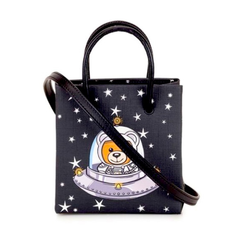 Moschino Ufo Teddy Women Leather Tote Black